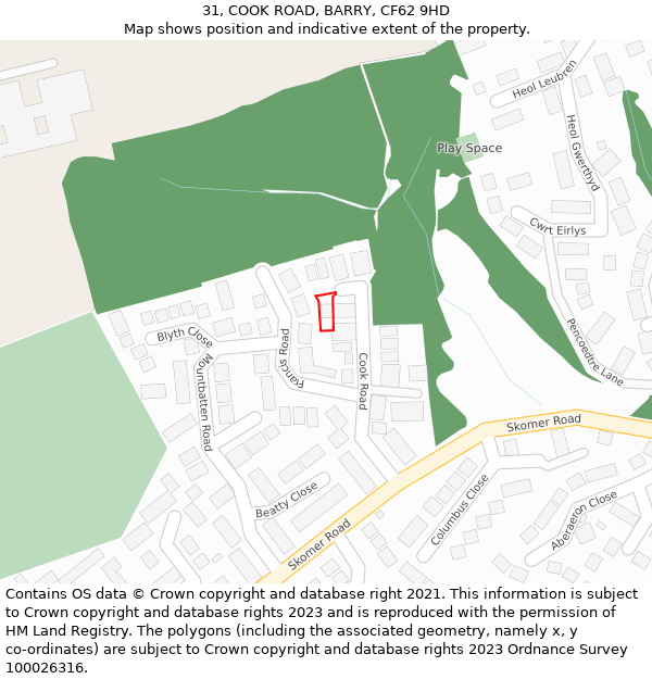 31, COOK ROAD, BARRY, CF62 9HD: Location map and indicative extent of plot