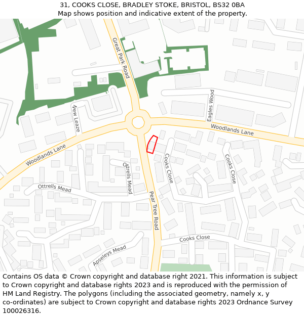 31, COOKS CLOSE, BRADLEY STOKE, BRISTOL, BS32 0BA: Location map and indicative extent of plot