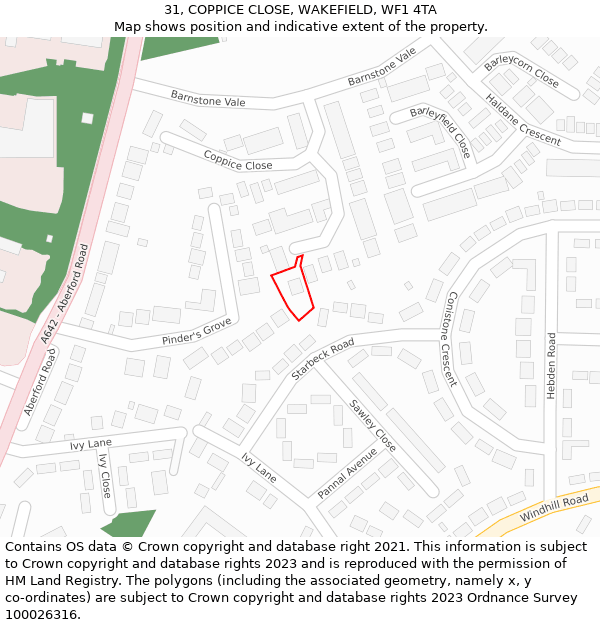 31, COPPICE CLOSE, WAKEFIELD, WF1 4TA: Location map and indicative extent of plot