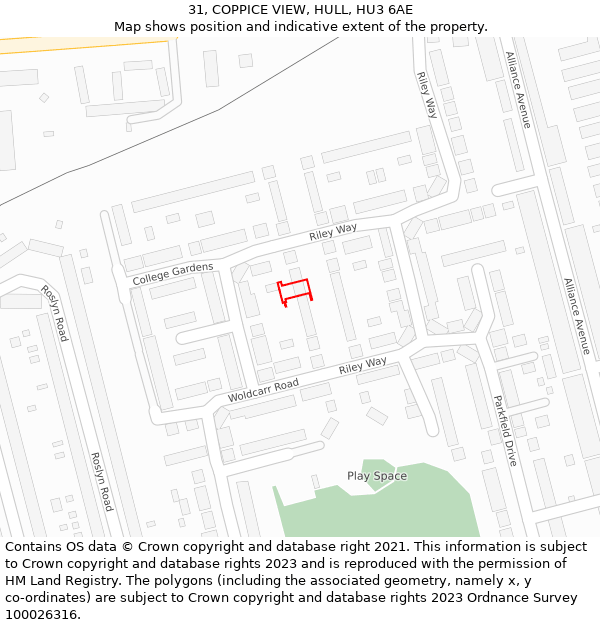 31, COPPICE VIEW, HULL, HU3 6AE: Location map and indicative extent of plot