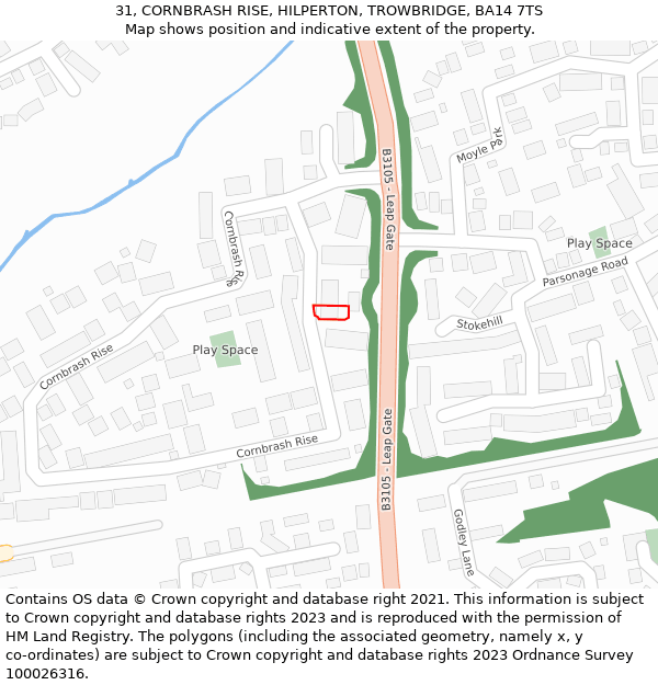 31, CORNBRASH RISE, HILPERTON, TROWBRIDGE, BA14 7TS: Location map and indicative extent of plot