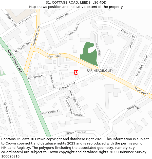 31, COTTAGE ROAD, LEEDS, LS6 4DD: Location map and indicative extent of plot