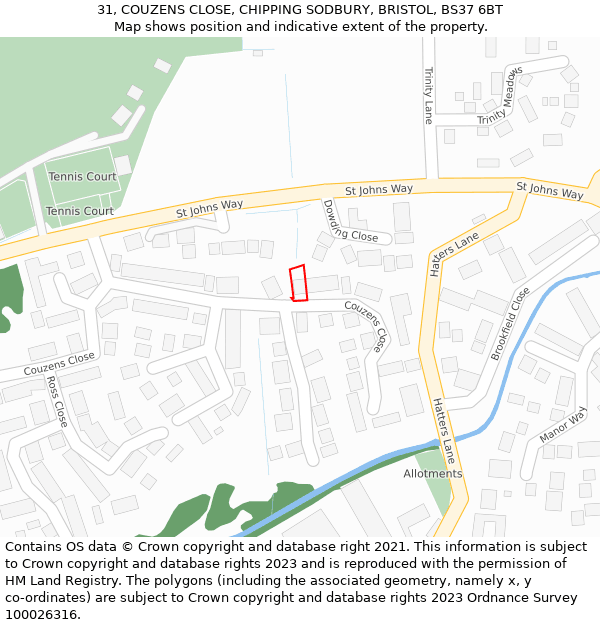 31, COUZENS CLOSE, CHIPPING SODBURY, BRISTOL, BS37 6BT: Location map and indicative extent of plot