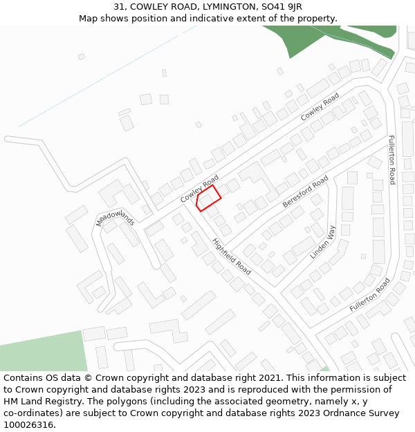 31, COWLEY ROAD, LYMINGTON, SO41 9JR: Location map and indicative extent of plot