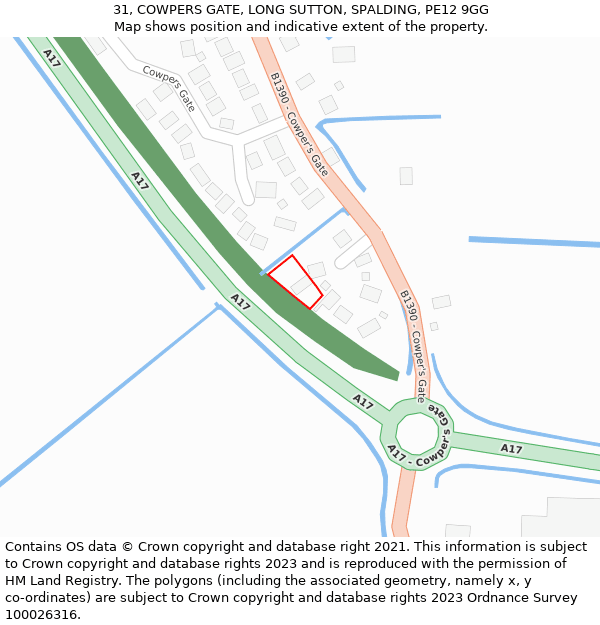 31, COWPERS GATE, LONG SUTTON, SPALDING, PE12 9GG: Location map and indicative extent of plot