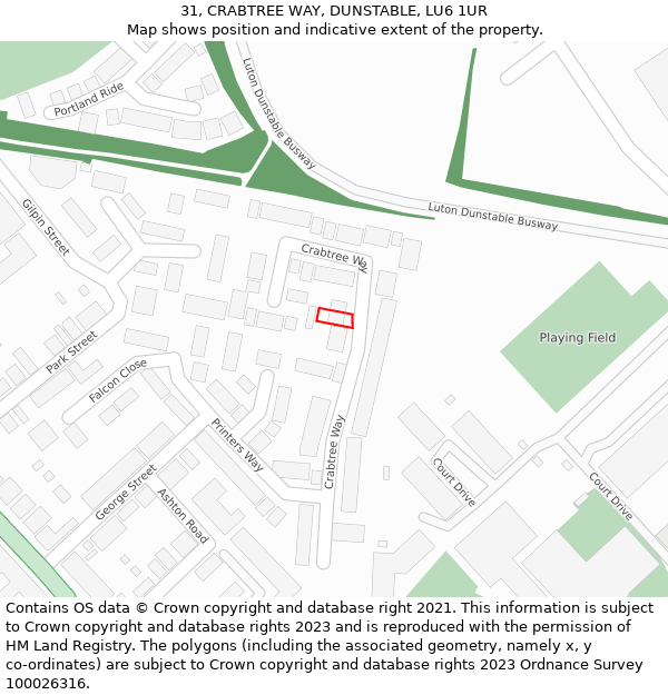 31, CRABTREE WAY, DUNSTABLE, LU6 1UR: Location map and indicative extent of plot