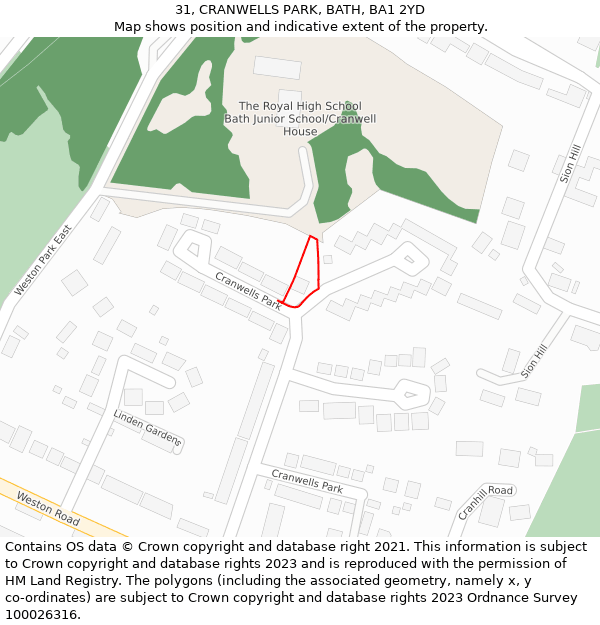 31, CRANWELLS PARK, BATH, BA1 2YD: Location map and indicative extent of plot