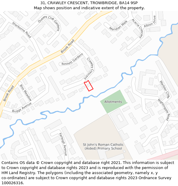 31, CRAWLEY CRESCENT, TROWBRIDGE, BA14 9SP: Location map and indicative extent of plot