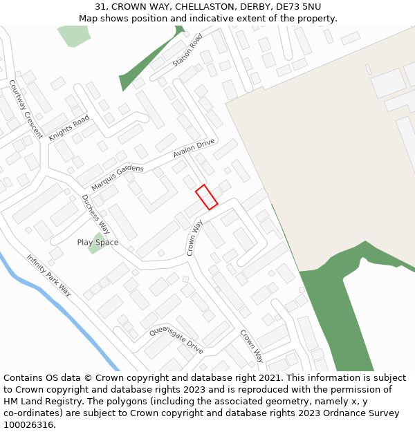 31, CROWN WAY, CHELLASTON, DERBY, DE73 5NU: Location map and indicative extent of plot
