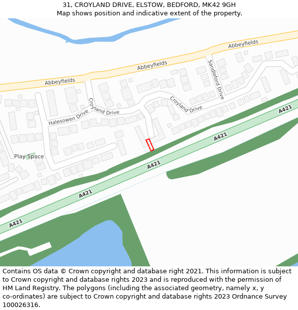 31, CROYLAND DRIVE, ELSTOW, BEDFORD, MK42 9GH: Location map and indicative extent of plot