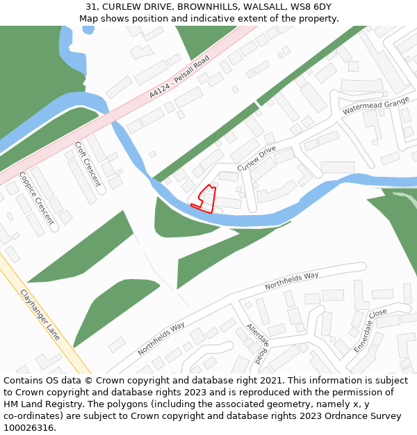 31, CURLEW DRIVE, BROWNHILLS, WALSALL, WS8 6DY: Location map and indicative extent of plot