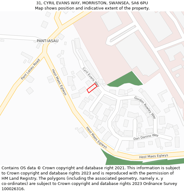 31, CYRIL EVANS WAY, MORRISTON, SWANSEA, SA6 6PU: Location map and indicative extent of plot