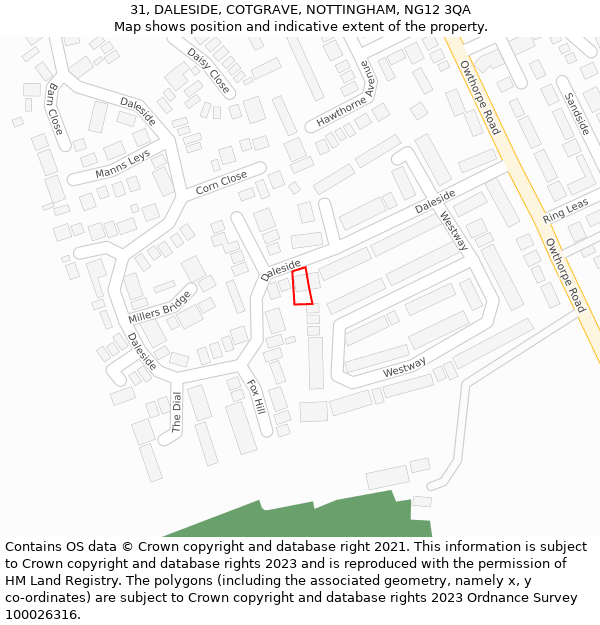 31, DALESIDE, COTGRAVE, NOTTINGHAM, NG12 3QA: Location map and indicative extent of plot