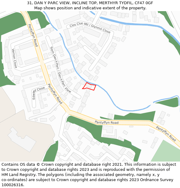 31, DAN Y PARC VIEW, INCLINE TOP, MERTHYR TYDFIL, CF47 0GF: Location map and indicative extent of plot