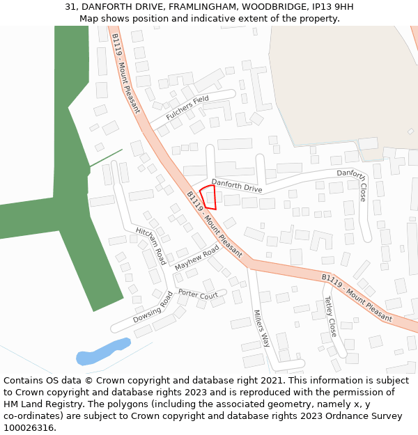 31, DANFORTH DRIVE, FRAMLINGHAM, WOODBRIDGE, IP13 9HH: Location map and indicative extent of plot