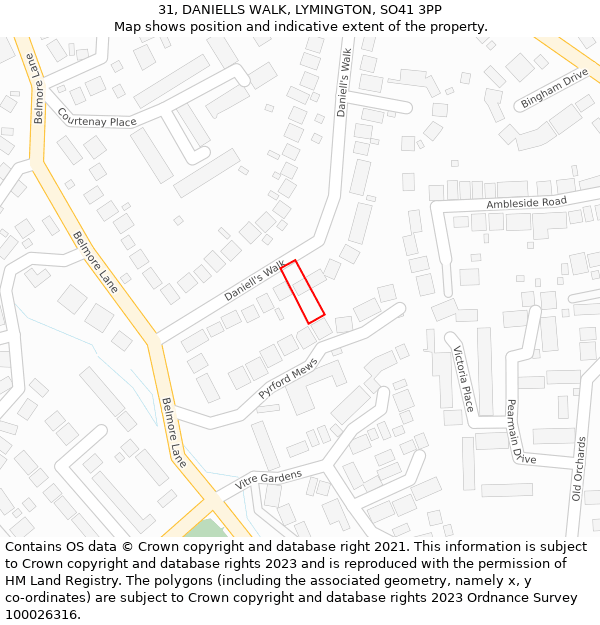 31, DANIELLS WALK, LYMINGTON, SO41 3PP: Location map and indicative extent of plot