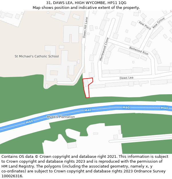 31, DAWS LEA, HIGH WYCOMBE, HP11 1QG: Location map and indicative extent of plot