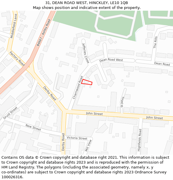 31, DEAN ROAD WEST, HINCKLEY, LE10 1QB: Location map and indicative extent of plot