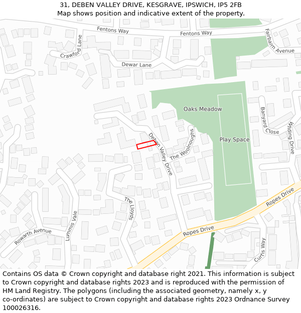 31, DEBEN VALLEY DRIVE, KESGRAVE, IPSWICH, IP5 2FB: Location map and indicative extent of plot