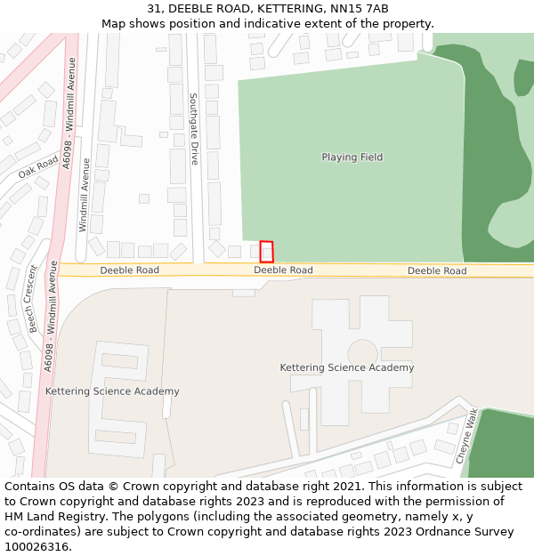 31, DEEBLE ROAD, KETTERING, NN15 7AB: Location map and indicative extent of plot