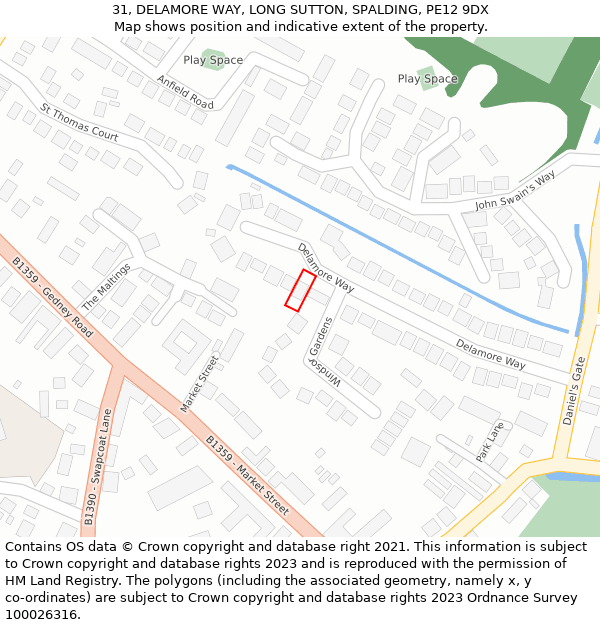 31, DELAMORE WAY, LONG SUTTON, SPALDING, PE12 9DX: Location map and indicative extent of plot