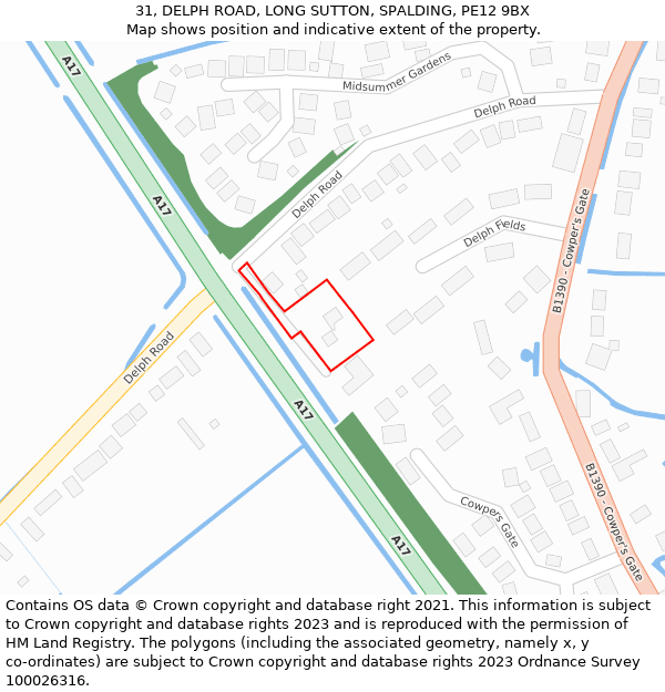 31, DELPH ROAD, LONG SUTTON, SPALDING, PE12 9BX: Location map and indicative extent of plot