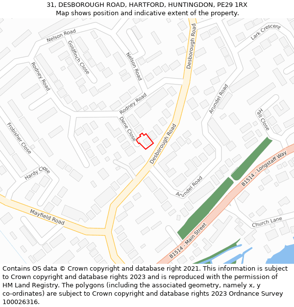 31, DESBOROUGH ROAD, HARTFORD, HUNTINGDON, PE29 1RX: Location map and indicative extent of plot