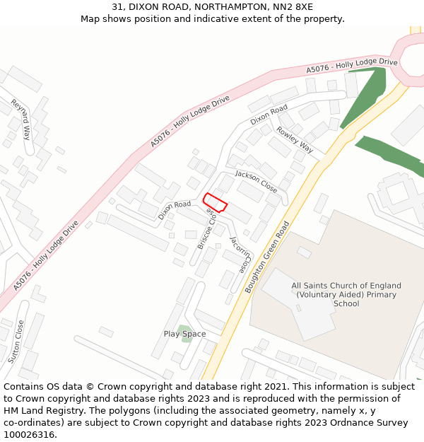 31, DIXON ROAD, NORTHAMPTON, NN2 8XE: Location map and indicative extent of plot