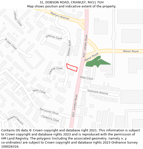 31, DOBSON ROAD, CRAWLEY, RH11 7UH: Location map and indicative extent of plot