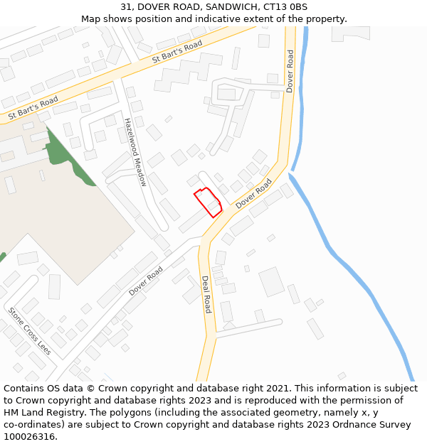 31, DOVER ROAD, SANDWICH, CT13 0BS: Location map and indicative extent of plot