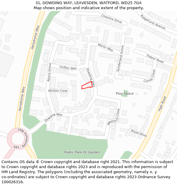 31, DOWDING WAY, LEAVESDEN, WATFORD, WD25 7GA: Location map and indicative extent of plot