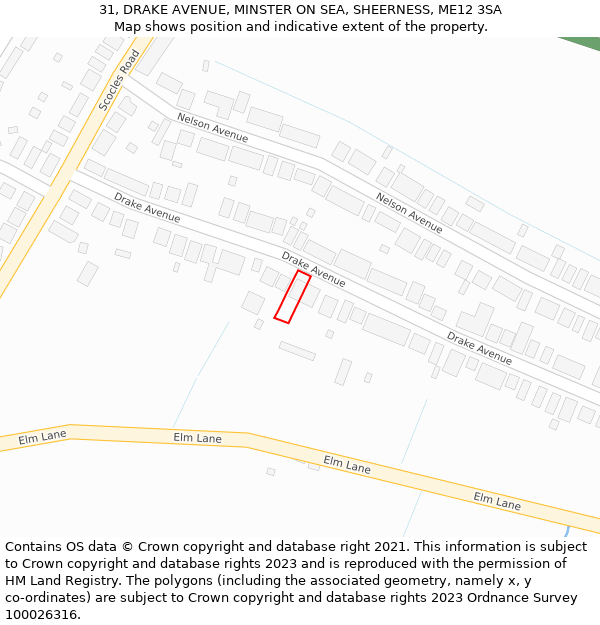 31, DRAKE AVENUE, MINSTER ON SEA, SHEERNESS, ME12 3SA: Location map and indicative extent of plot