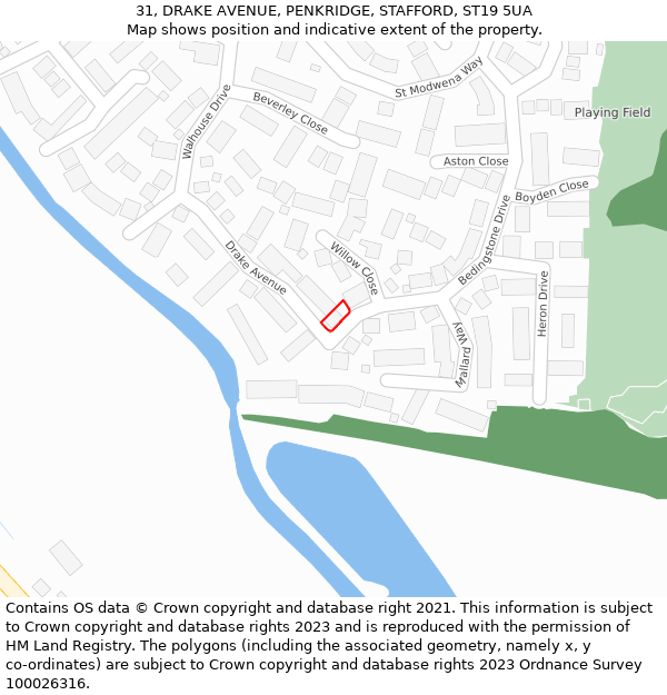 31, DRAKE AVENUE, PENKRIDGE, STAFFORD, ST19 5UA: Location map and indicative extent of plot