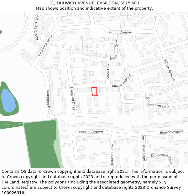31, DULWICH AVENUE, BASILDON, SS15 6FU: Location map and indicative extent of plot