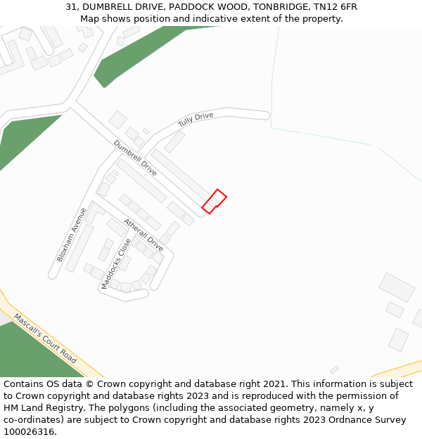 31, DUMBRELL DRIVE, PADDOCK WOOD, TONBRIDGE, TN12 6FR: Location map and indicative extent of plot