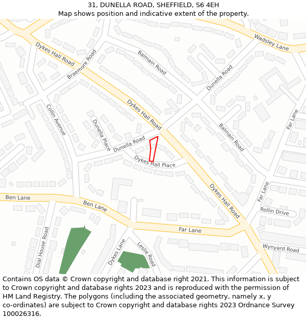 31, DUNELLA ROAD, SHEFFIELD, S6 4EH: Location map and indicative extent of plot