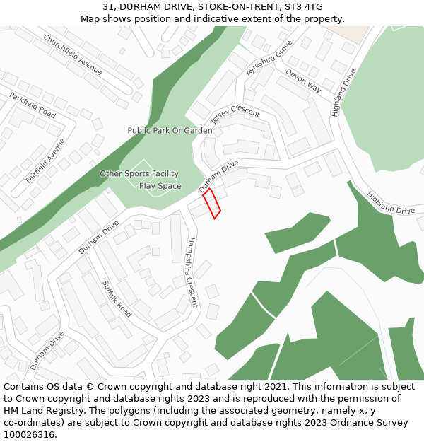 31, DURHAM DRIVE, STOKE-ON-TRENT, ST3 4TG: Location map and indicative extent of plot