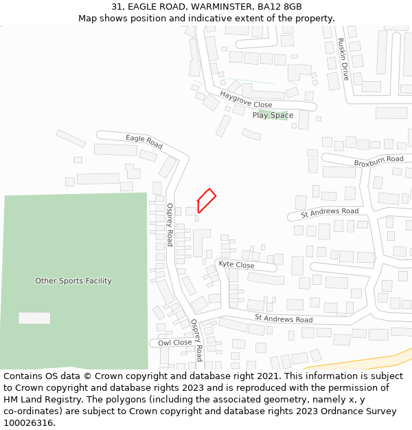 31, EAGLE ROAD, WARMINSTER, BA12 8GB: Location map and indicative extent of plot