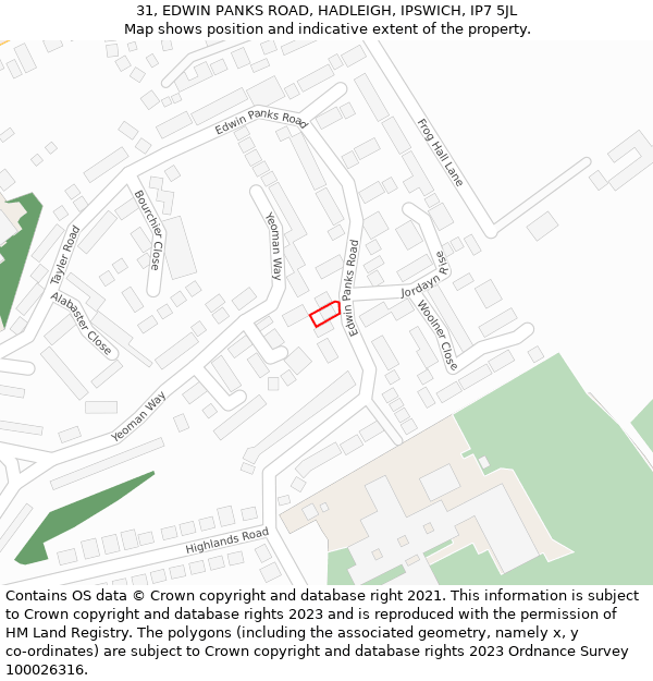 31, EDWIN PANKS ROAD, HADLEIGH, IPSWICH, IP7 5JL: Location map and indicative extent of plot