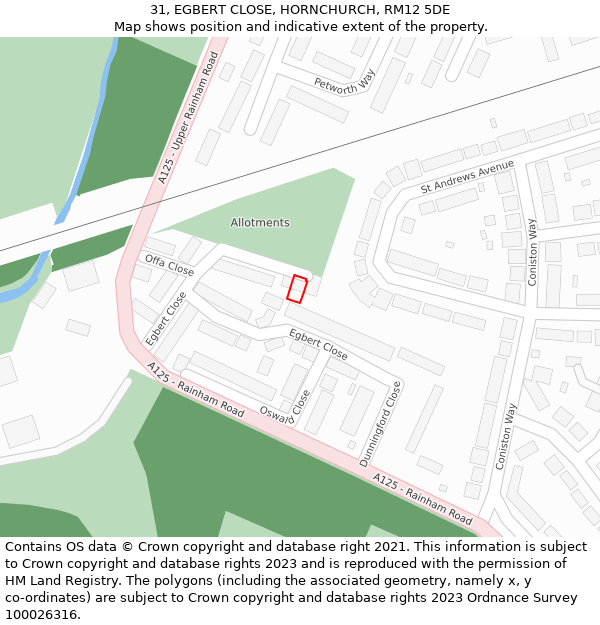 31, EGBERT CLOSE, HORNCHURCH, RM12 5DE: Location map and indicative extent of plot