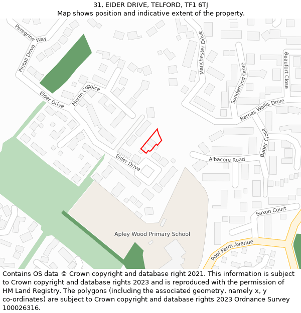 31, EIDER DRIVE, TELFORD, TF1 6TJ: Location map and indicative extent of plot