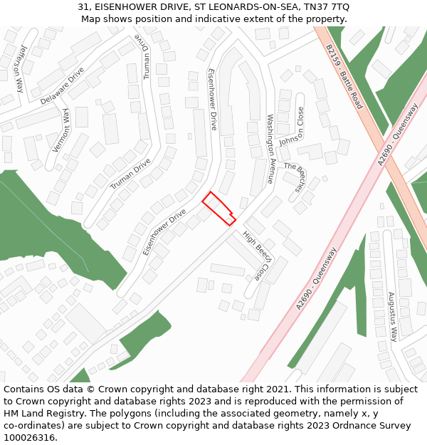 31, EISENHOWER DRIVE, ST LEONARDS-ON-SEA, TN37 7TQ: Location map and indicative extent of plot