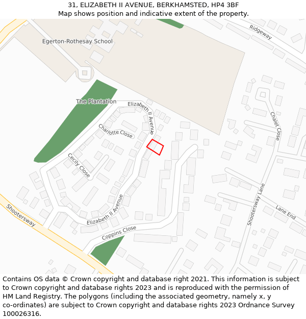 31, ELIZABETH II AVENUE, BERKHAMSTED, HP4 3BF: Location map and indicative extent of plot