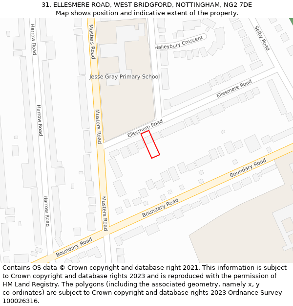 31, ELLESMERE ROAD, WEST BRIDGFORD, NOTTINGHAM, NG2 7DE: Location map and indicative extent of plot