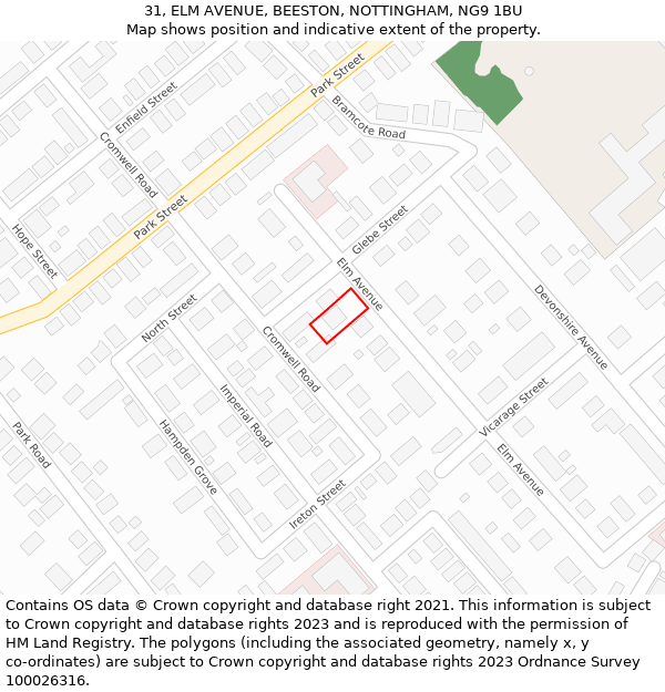 31, ELM AVENUE, BEESTON, NOTTINGHAM, NG9 1BU: Location map and indicative extent of plot