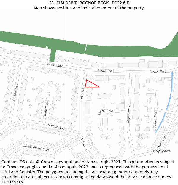 31, ELM DRIVE, BOGNOR REGIS, PO22 6JE: Location map and indicative extent of plot