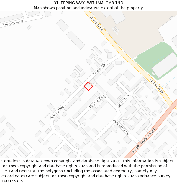 31, EPPING WAY, WITHAM, CM8 1ND: Location map and indicative extent of plot