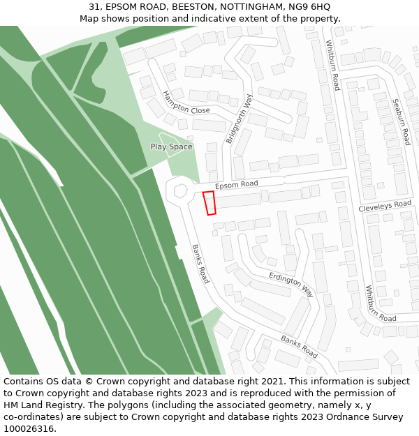 31, EPSOM ROAD, BEESTON, NOTTINGHAM, NG9 6HQ: Location map and indicative extent of plot