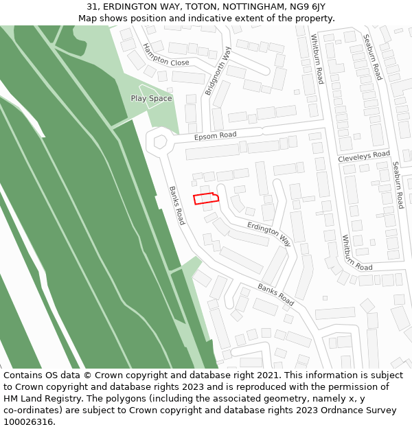 31, ERDINGTON WAY, TOTON, NOTTINGHAM, NG9 6JY: Location map and indicative extent of plot