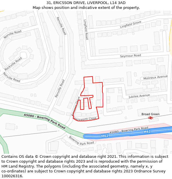 31, ERICSSON DRIVE, LIVERPOOL, L14 3AD: Location map and indicative extent of plot